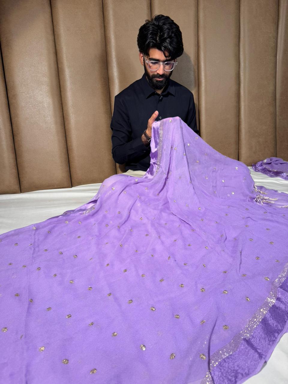 Light Lavender Soft Viscose Georgette Embroidered Saree