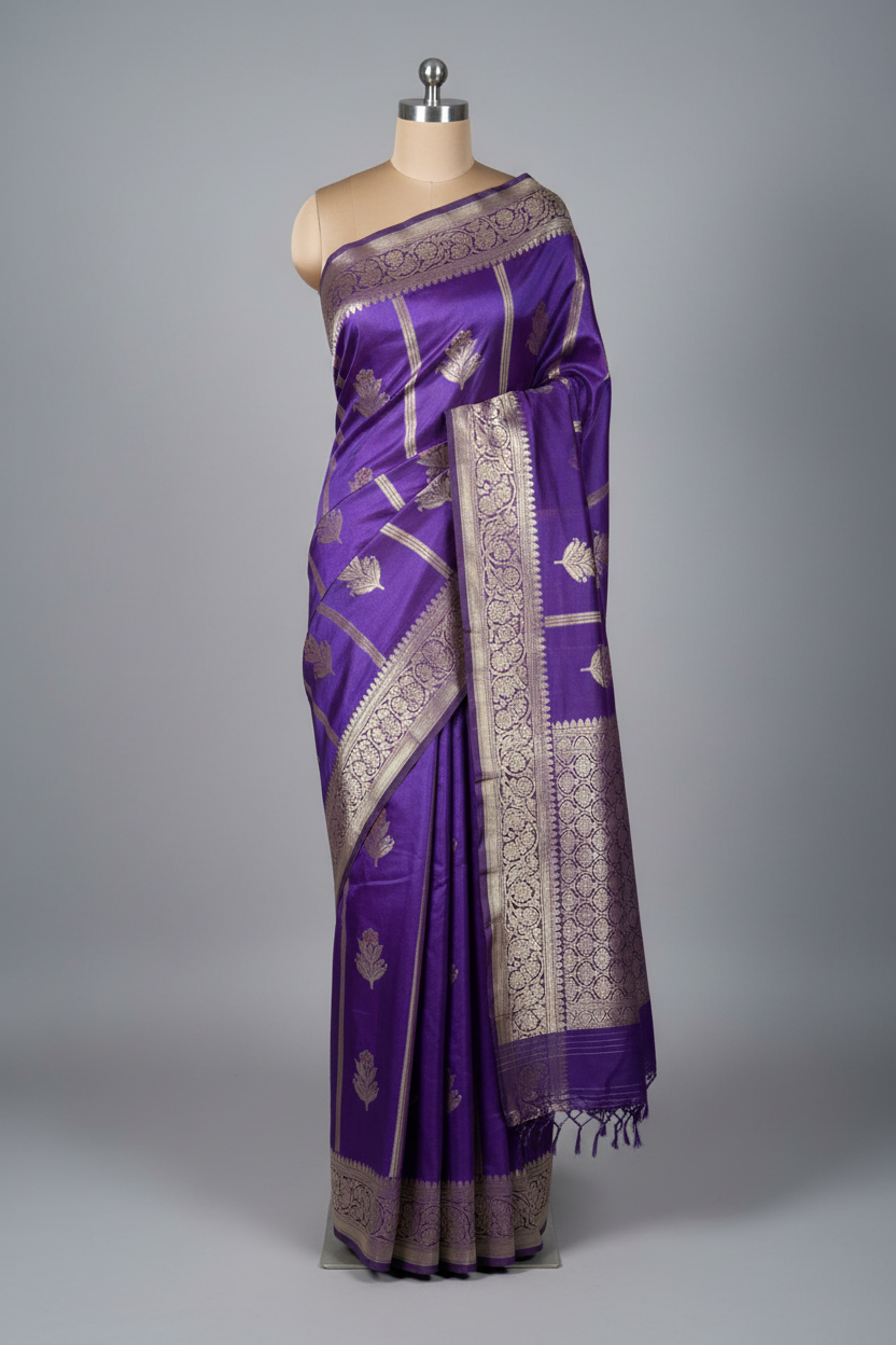 Light Purple Traditional Chinia Silk Banarasi Saree
