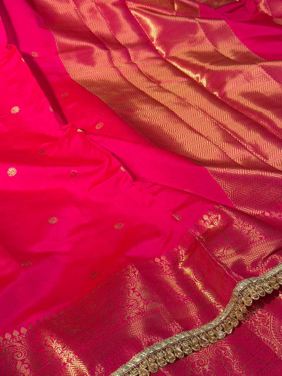 Baby Pink Soft Banarasi Silk Lace Work Saree