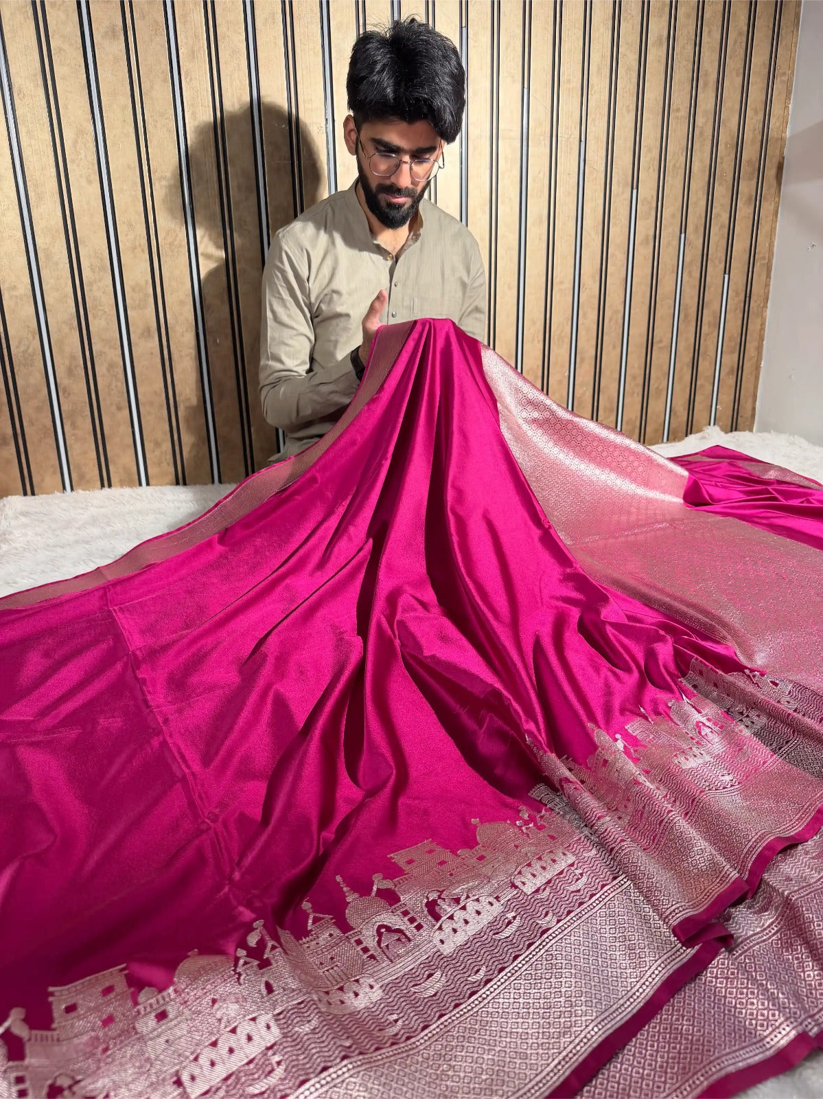 Ghats of Banaras in Rani Mashru katan silk saree
