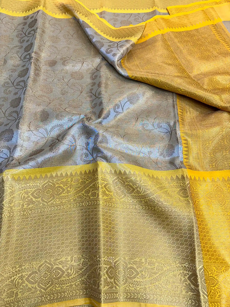 Gold Yellow Kanjivaram Soft Tissue Silk Saree