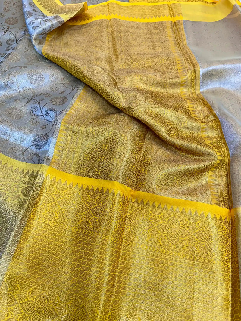 Gold Yellow Kanjivaram Soft Tissue Silk Saree