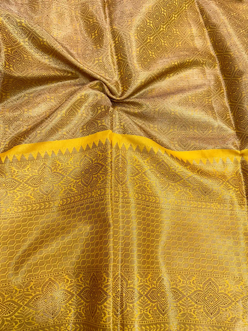 Gold Yellow Kanjivaram Soft Tissue Silk Saree