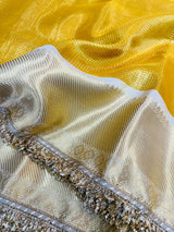 Golden Kanjeevaram Tissue Silk Lace Attached Brocade Saree