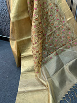 Golden Kota Tissue Silk Floral Embroidered Banarasi Saree