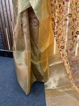 Golden Kota Tissue Silk Floral Embroidered Banarasi Saree