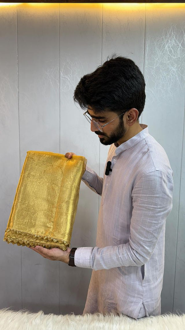 Golden Kota Tissue Silk Jarkan Work Saree