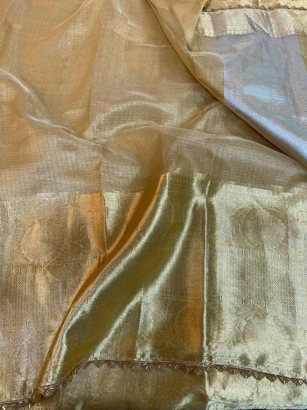 Golden Kota Tissue Silk Jarkan Work Saree
