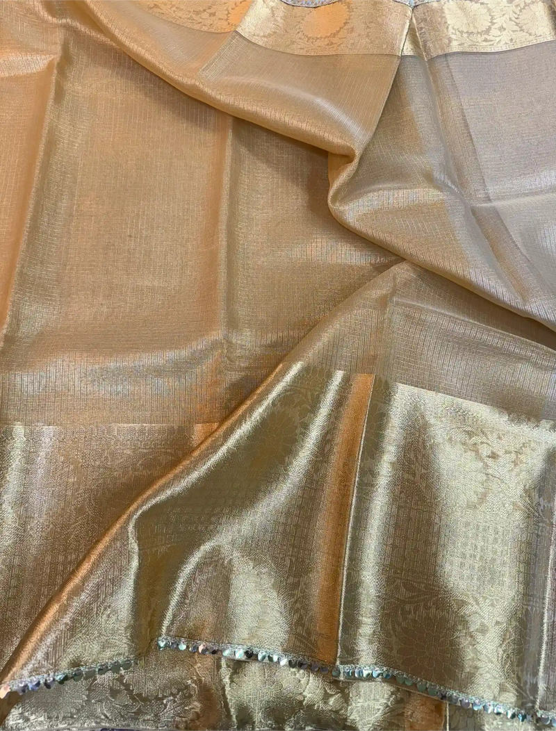 Golden Kota Tissue Silk Jarkan Work Saree