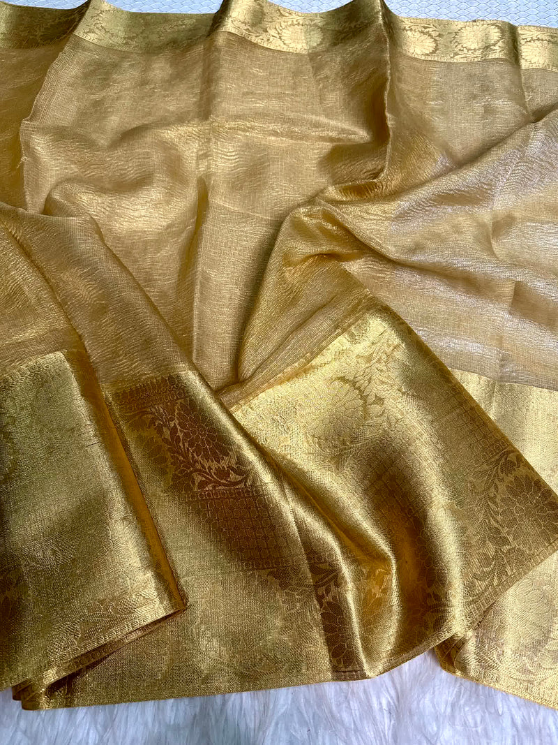 Golden Shade Kota Tissue Silk with Crushed Texture Banarasi Saree 