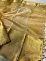 Golden Shade Kota Tissue Silk with Crushed Texture Banarasi Saree 
