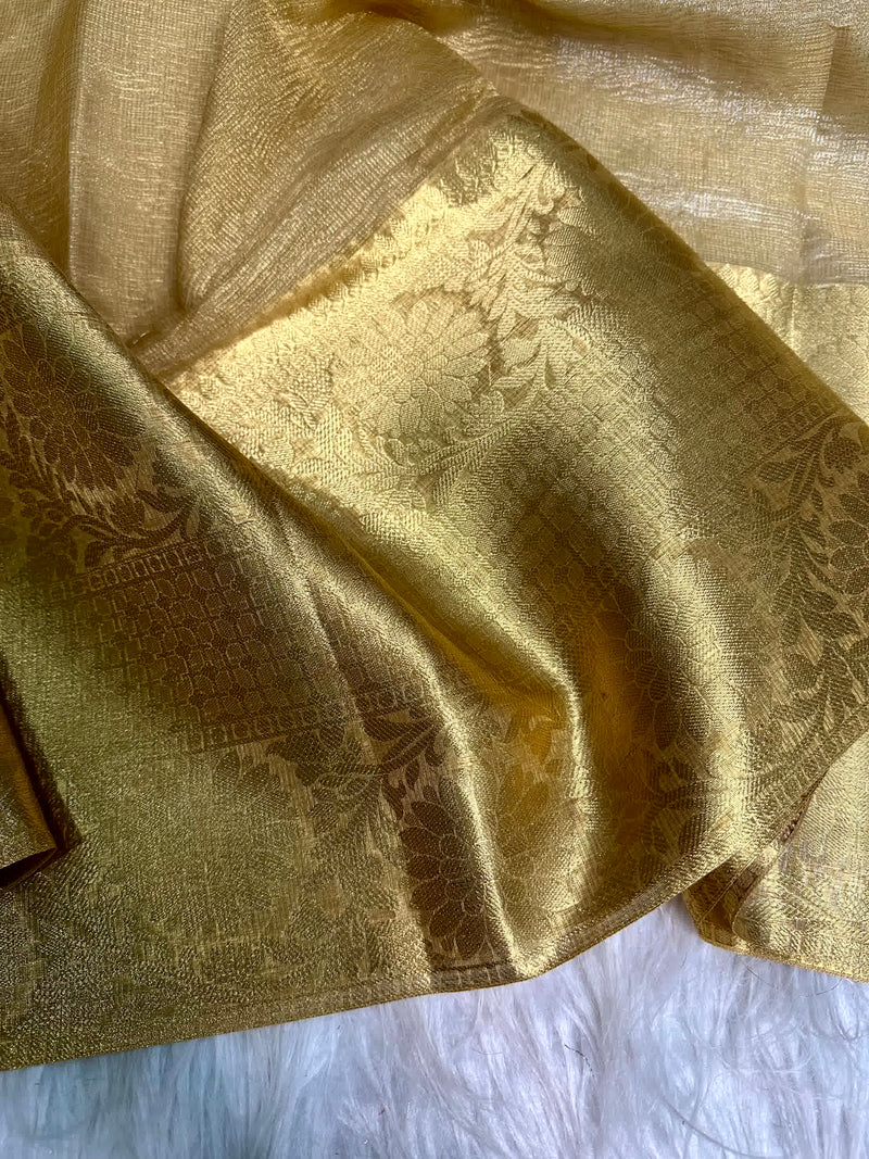 Golden Shade Kota Tissue Silk with Crushed Texture Banarasi Saree 