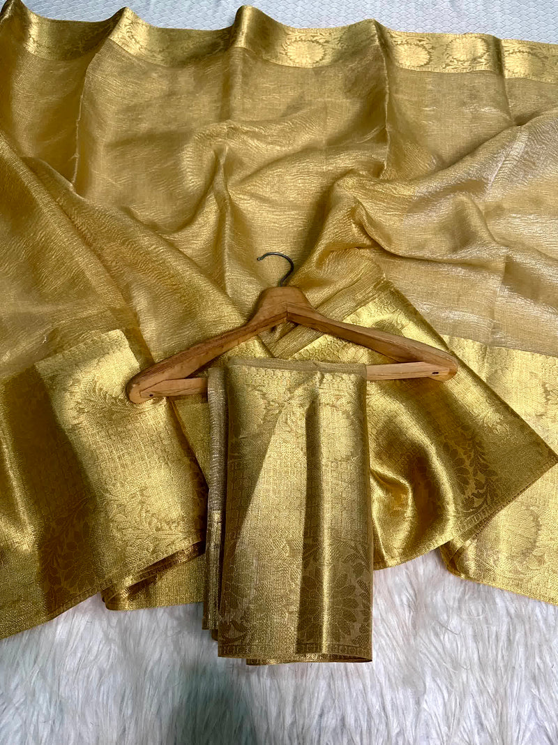 Golden Shade Kota Tissue Silk with Crushed Texture Banarasi Saree 