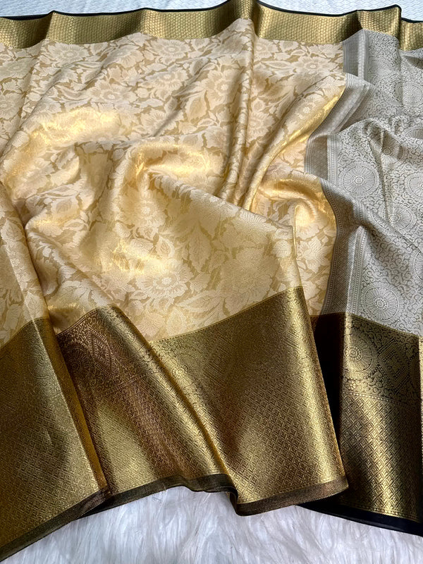 Golden Tissue Silk Embossed Kubera Banarasi Saree