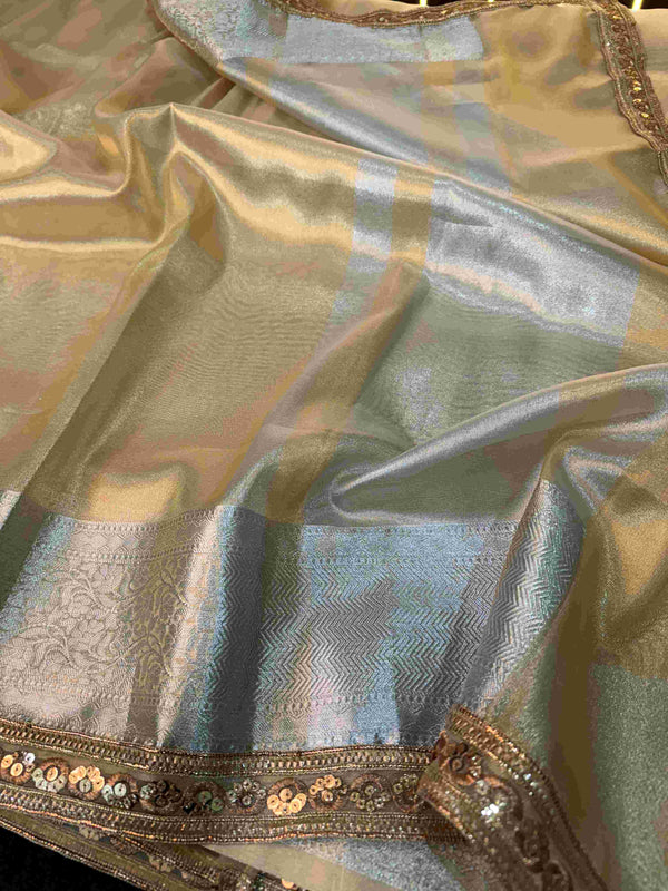 Golden Tissue Silk Silver Zari Banarasi Saree