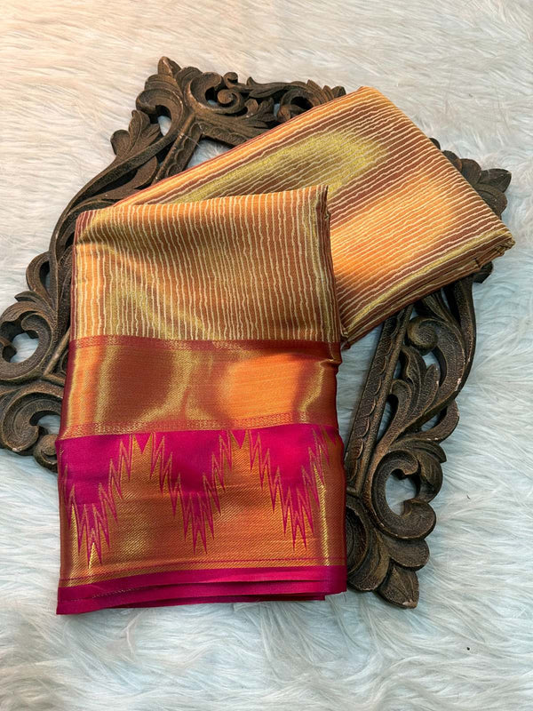 Golden Tissue Silk Temple Border Banarasi Sareev