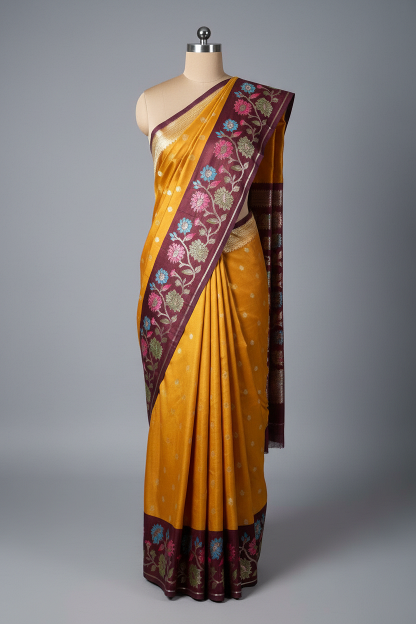 Goldish Mustard Traditional Banarasi Silk Saree