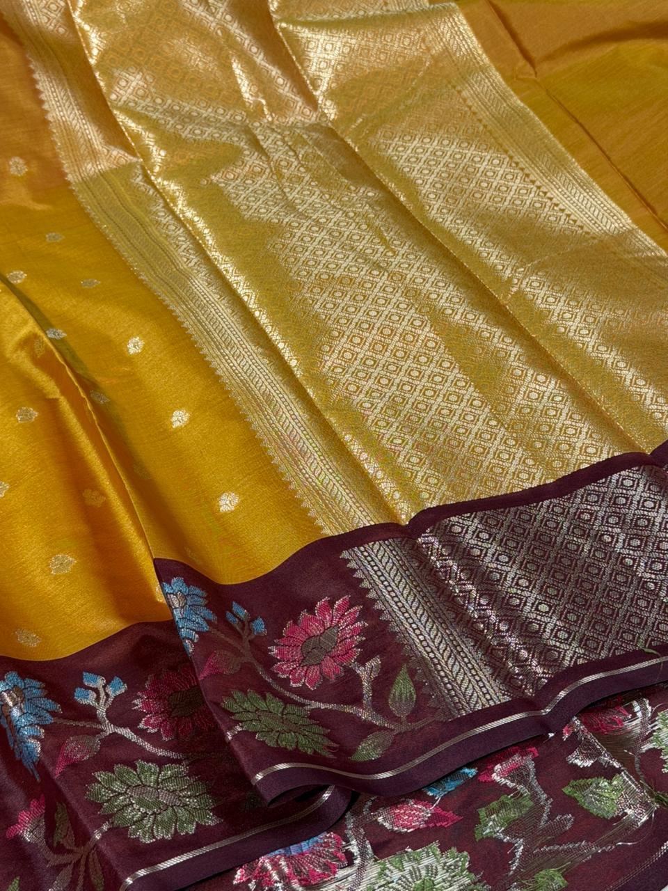 Goldfish Mustard Traditional Banarasi Silk Saree