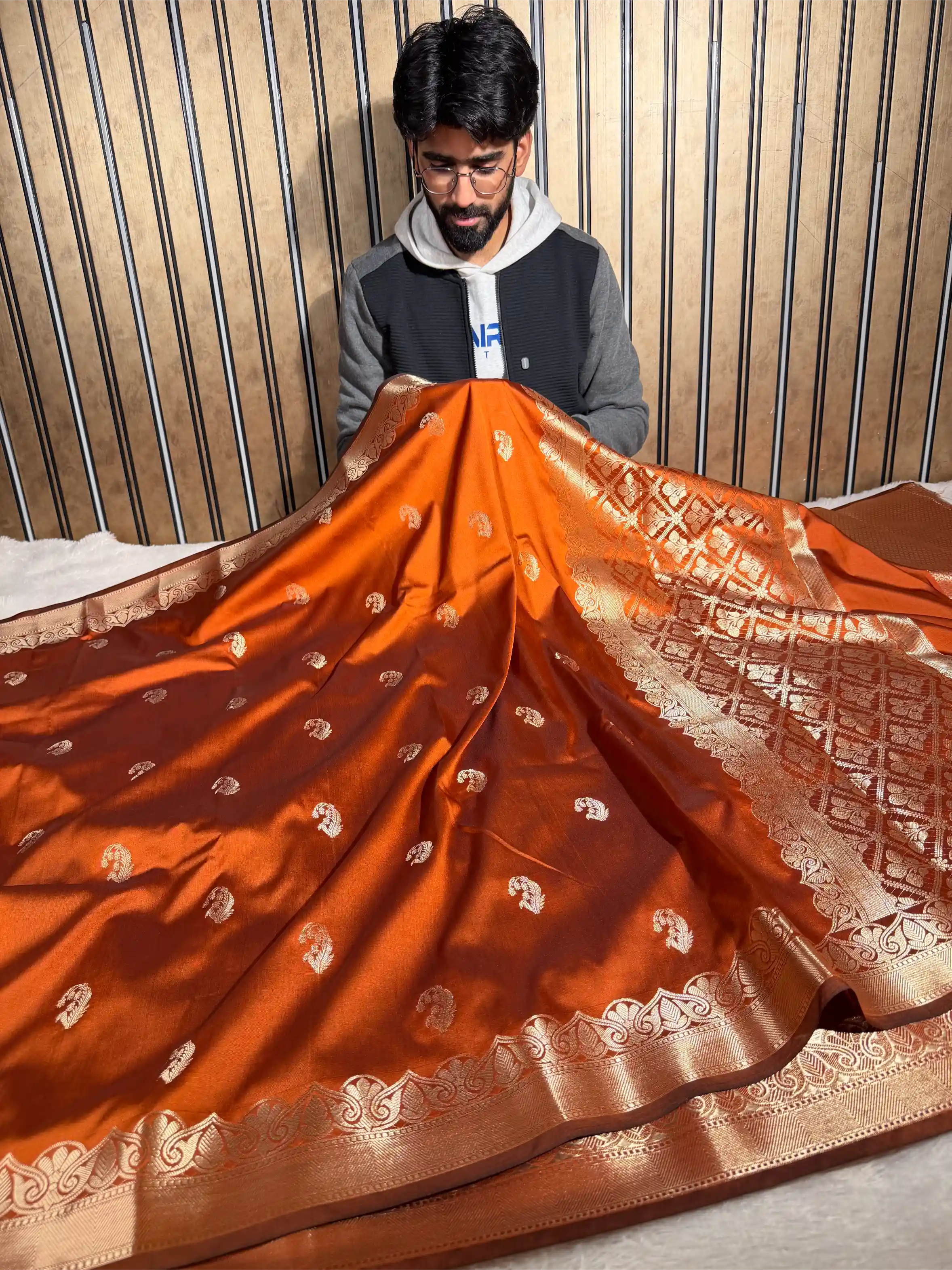 Goldish Mustard Semi Katan Heritage Banarasi Saree