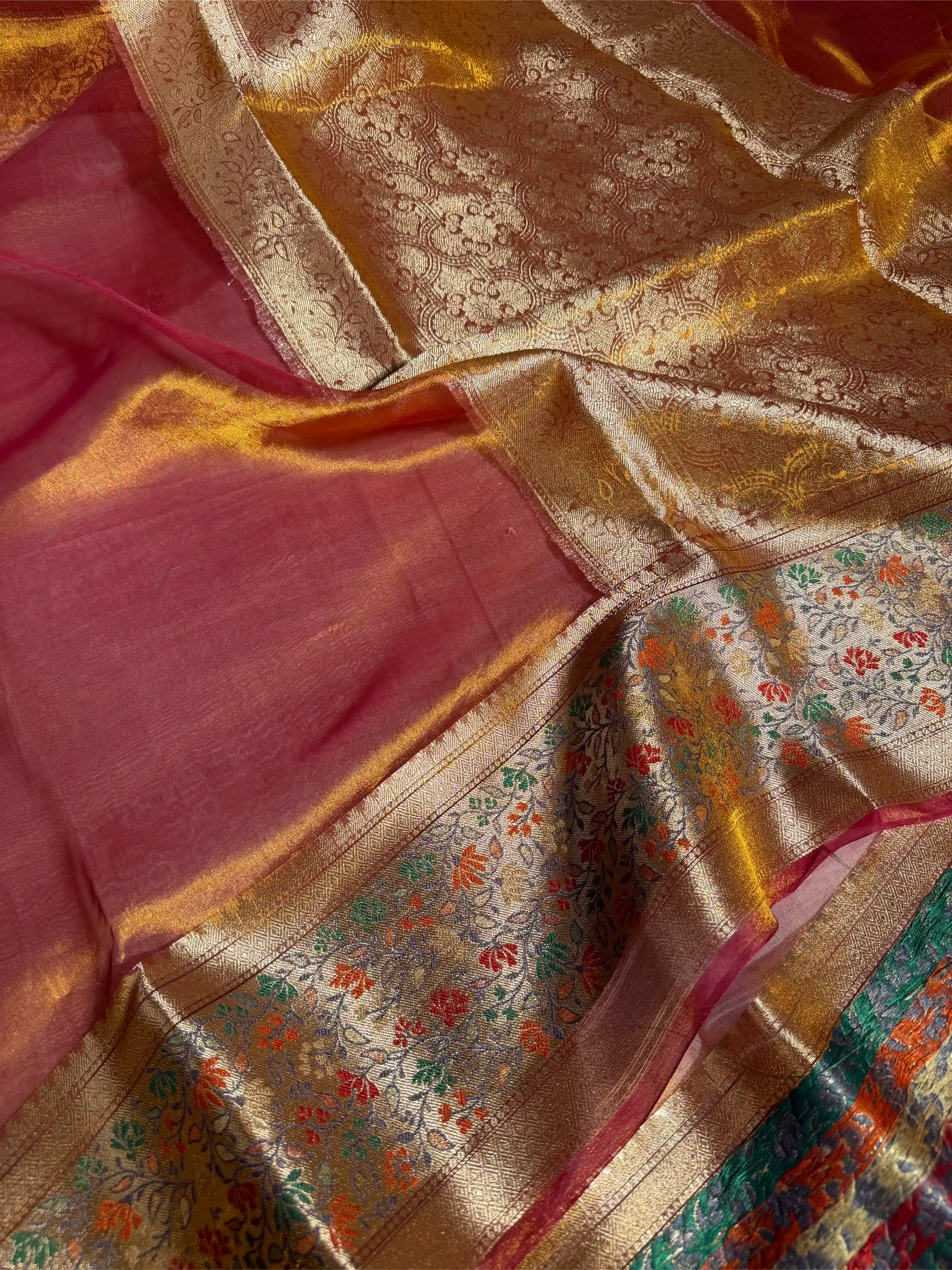 Goldish Mustard Shade Pure Tissue Silk Banarasi Saree 