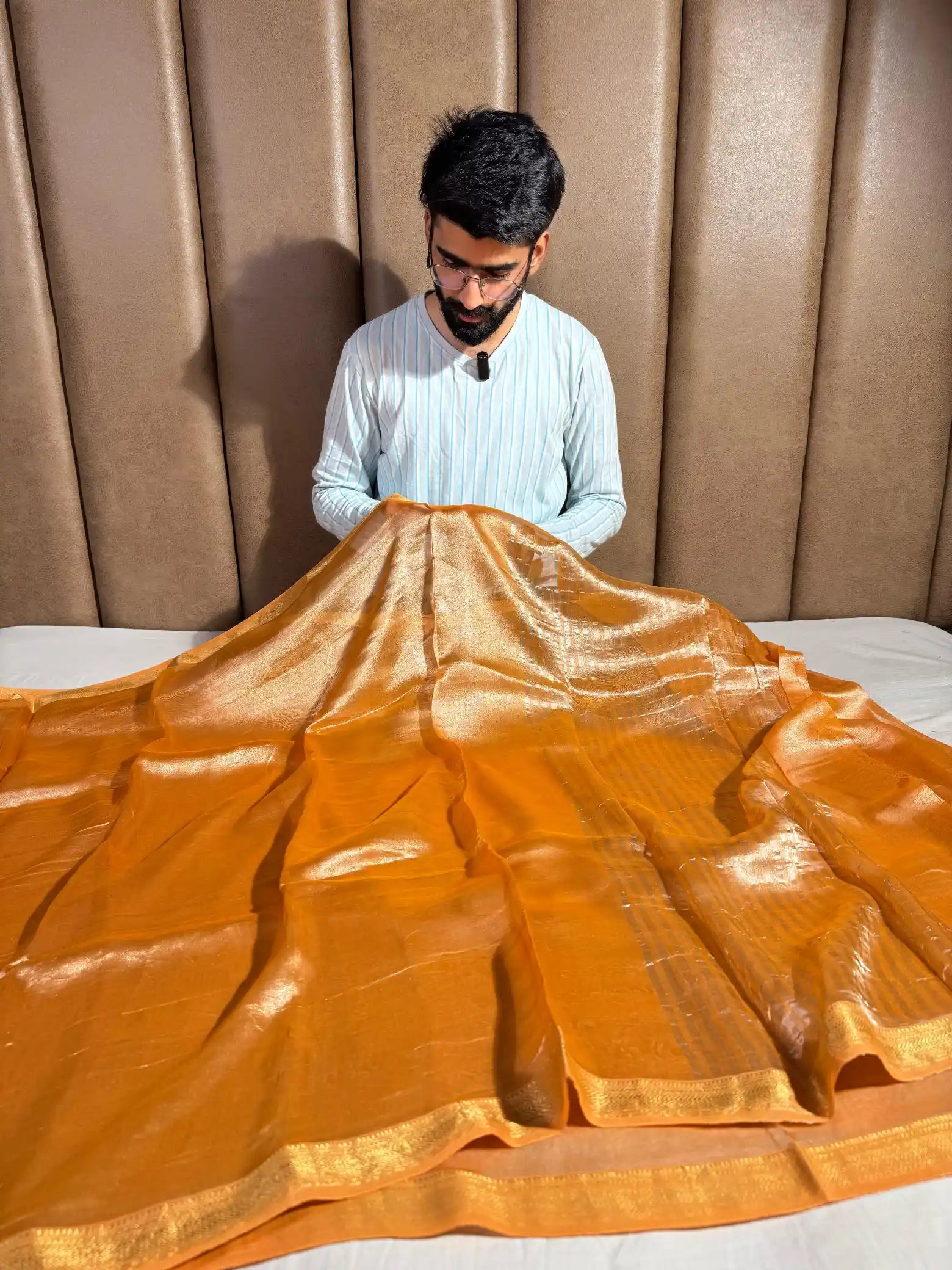 Goldish Orange Pure Tissue Silk Banarasi Saree