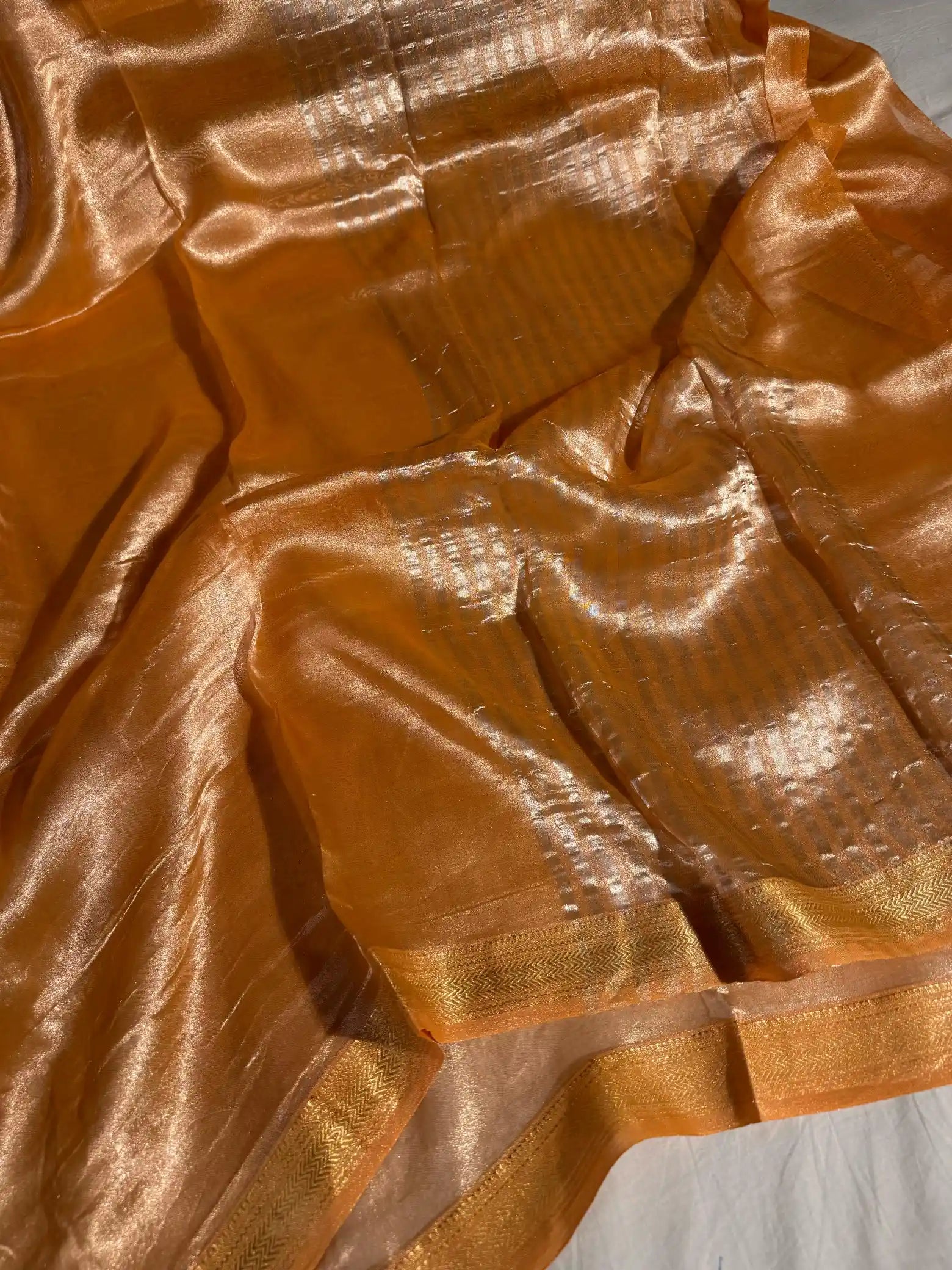 Goldish Orange Pure Tissue Silk Banarasi Saree