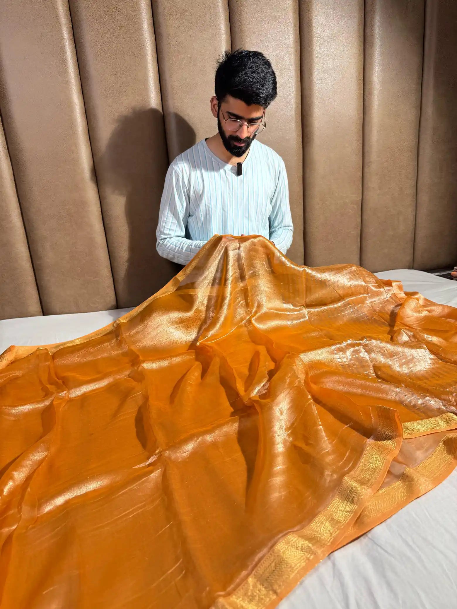 Goldish Orange Pure Tissue Silk Banarasi Saree