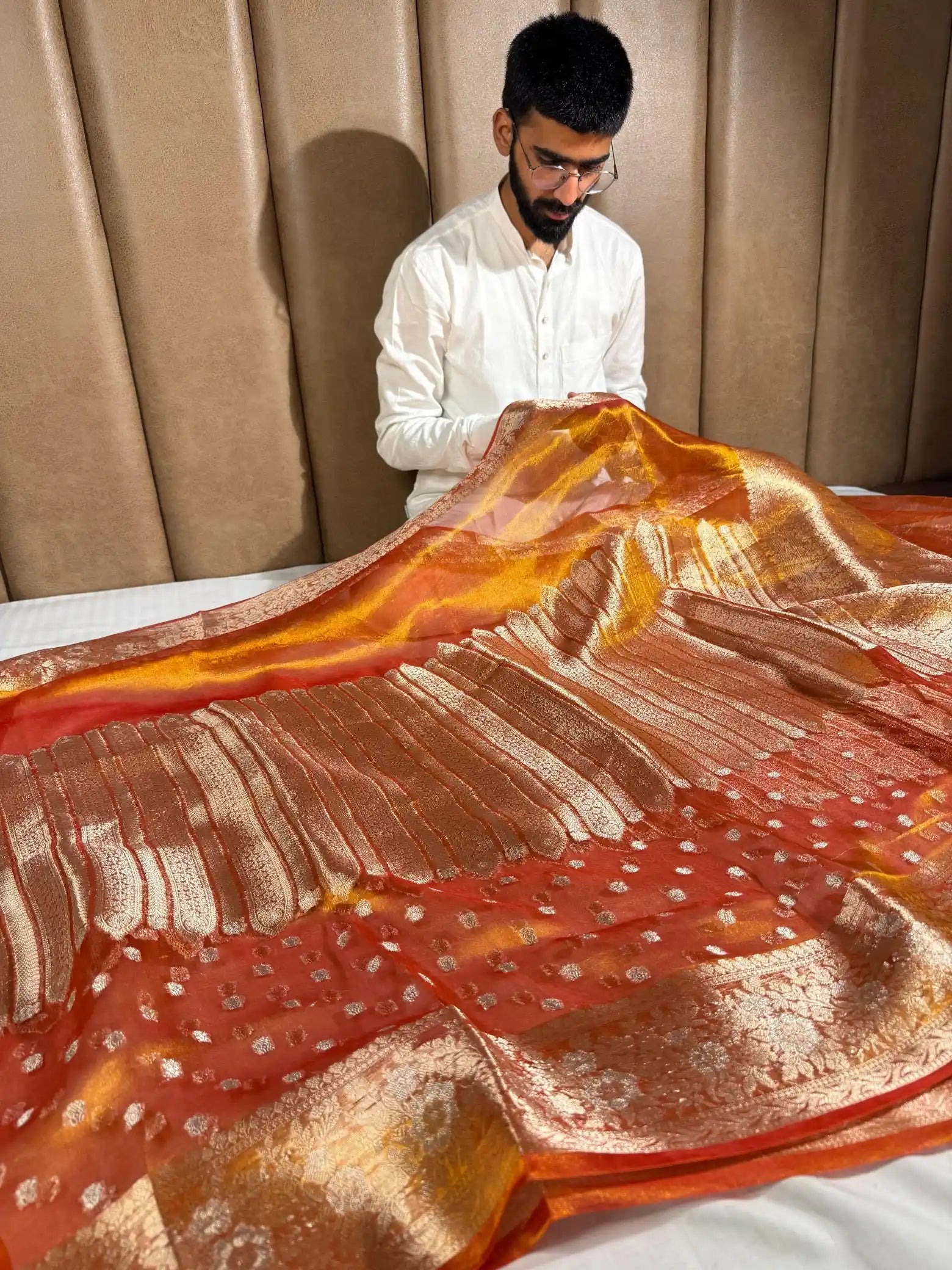 Goldish Orange Pure Tissue Silk Heritage Banarasi Saree