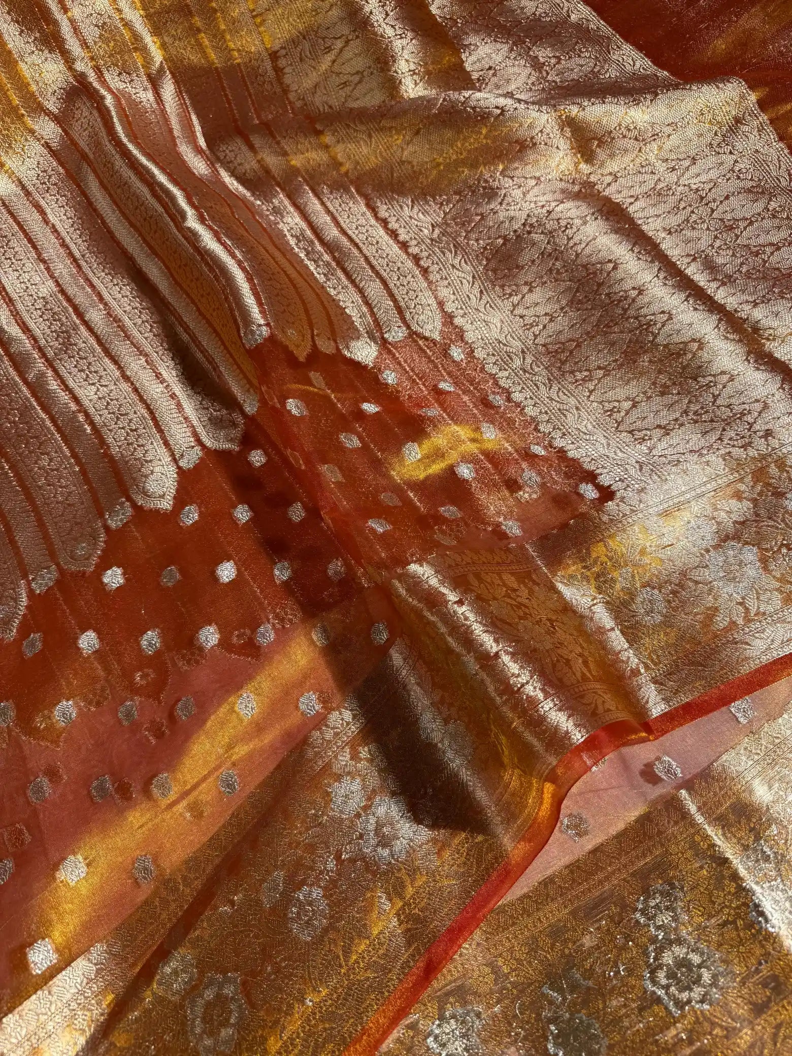 Goldish Orange Pure Tissue Silk Heritage Banarasi Saree