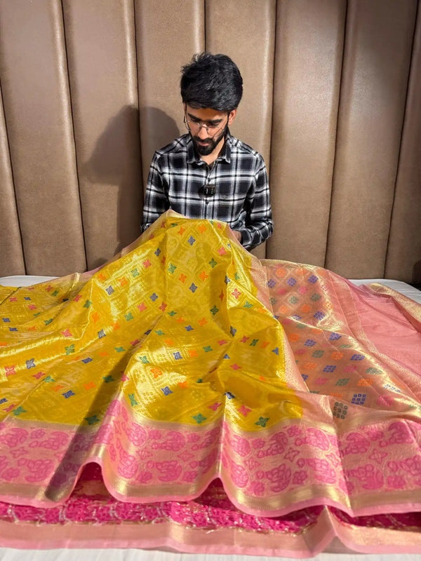 Goldish Shade Pattu Tissue Silk Zari Intricate Banarasi Saree