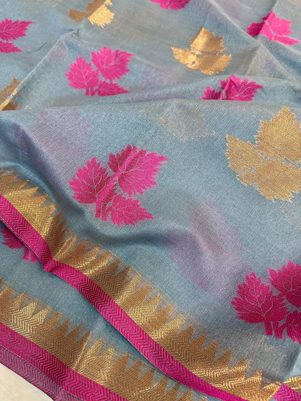 Gray Soft Cotton Silk Zari Banarasi Saree