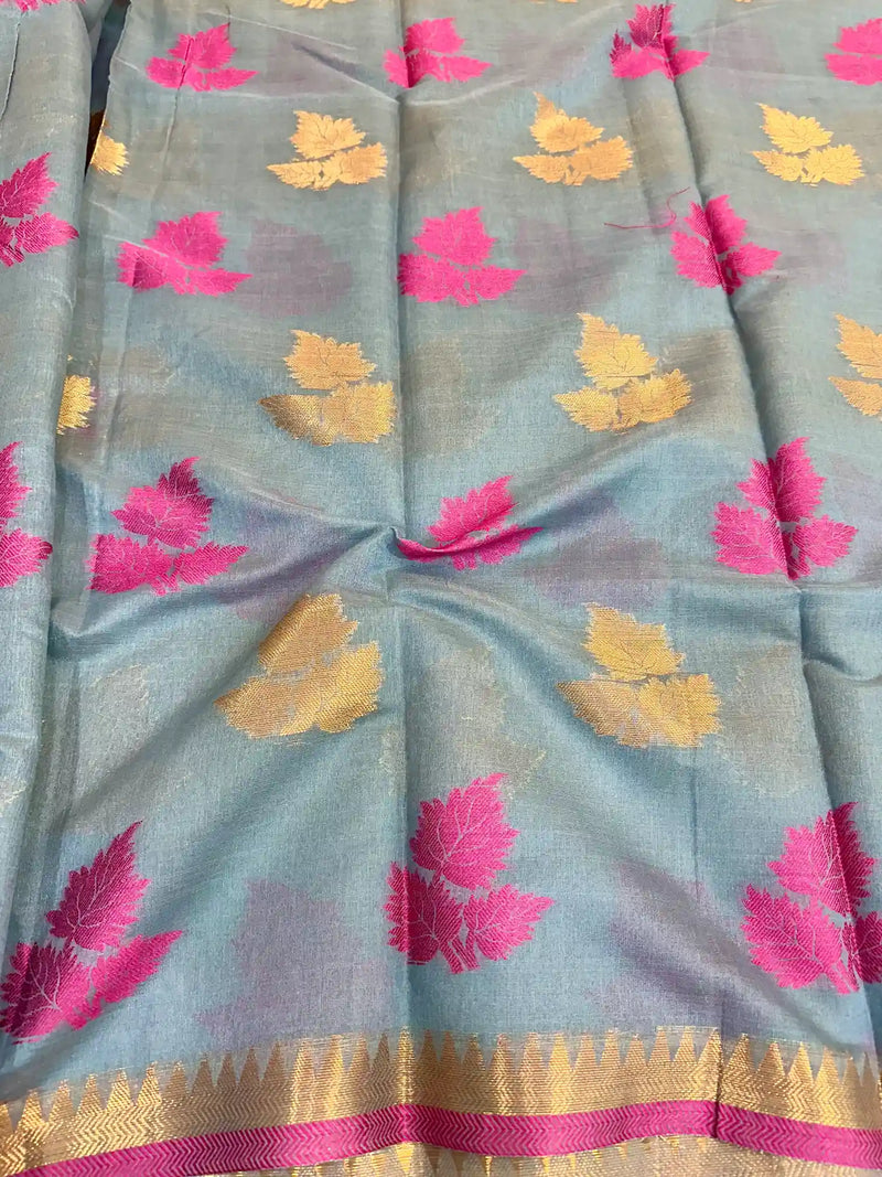 Gray Soft Cotton Silk Zari Banarasi Saree