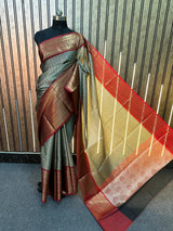 Gray Kanchi Kora Silk Embossed Banarasi Saree