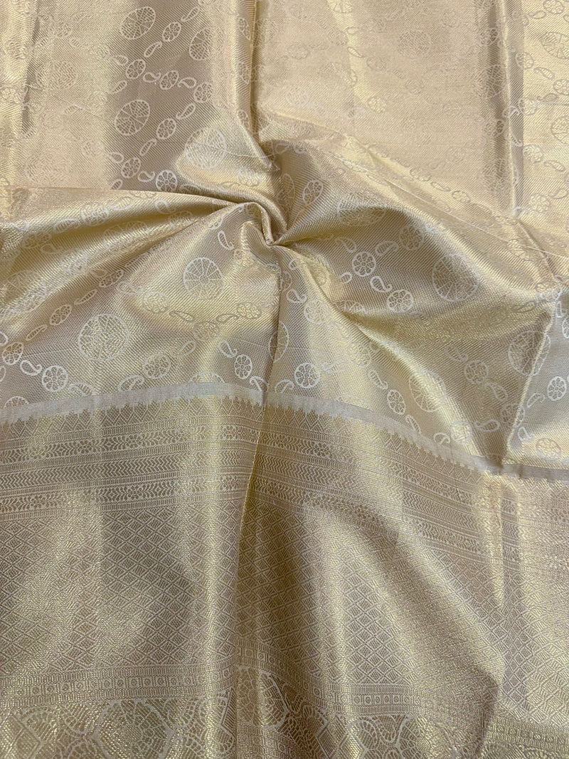 Gray Kanjeevaram Tissue Silk Zari Embossed Saree