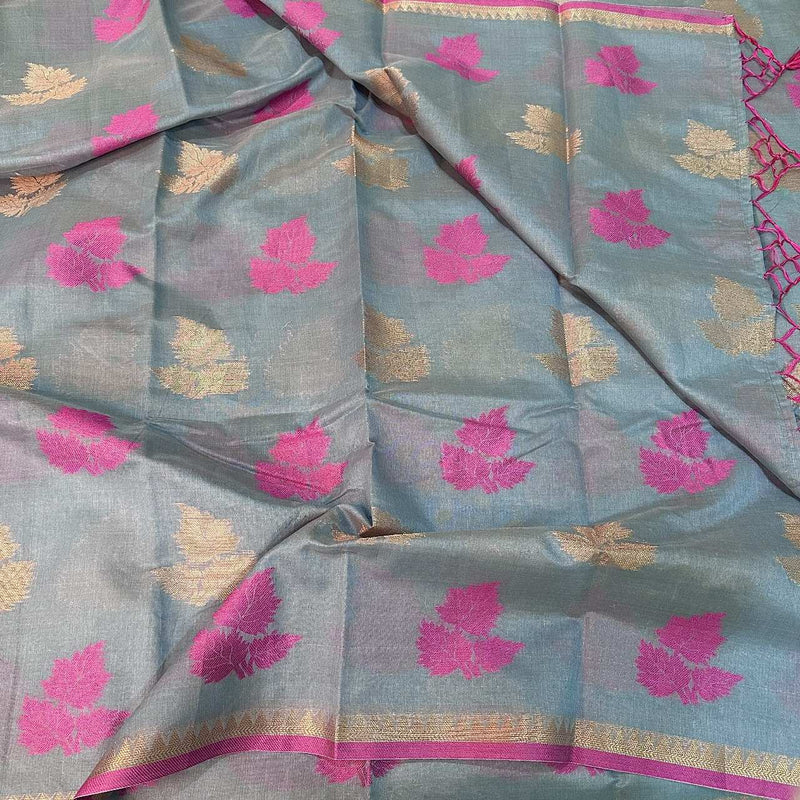 Gray Soft Cotton Silk Zari Banarasi Saree