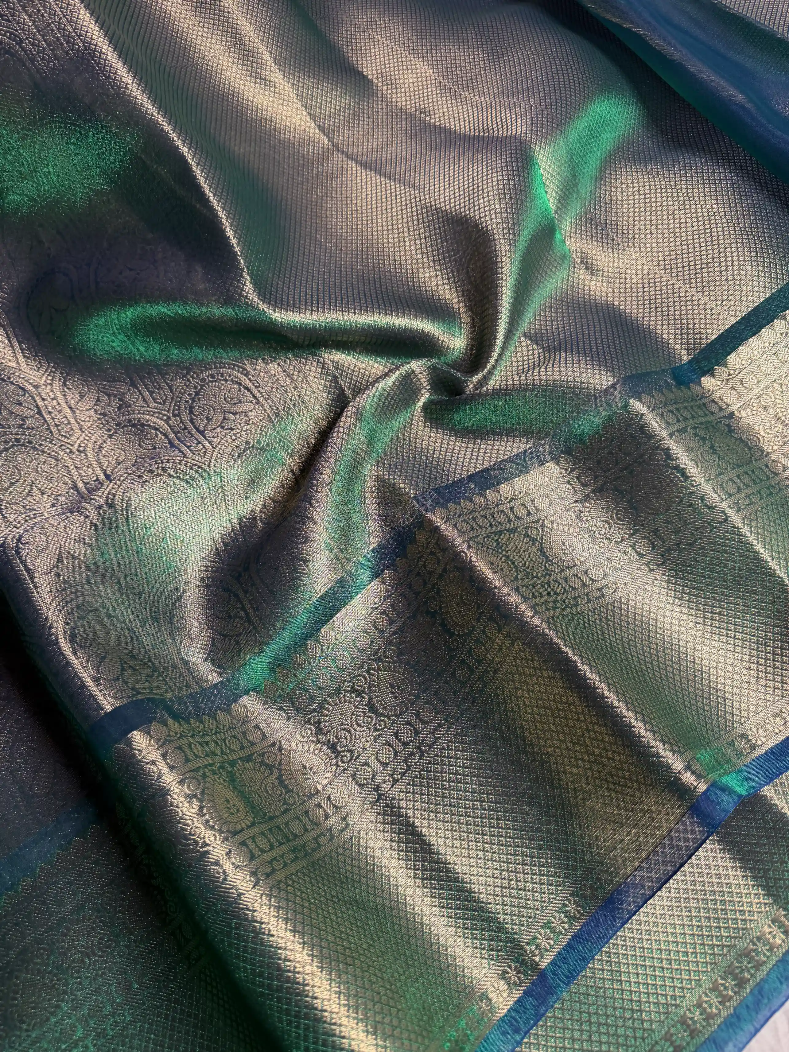 Green-Blue Dhoop Chaon Tissue Silk Kanjivaram Brocade Banarasi Saree