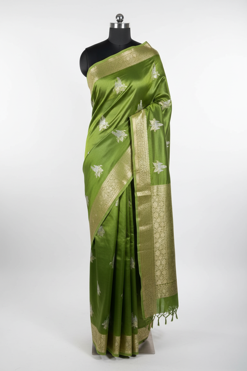 Green Raw Dupion Silk Traditional Banarasi Saree