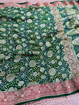 Green Bandejh Khaddi Georgette Banarasi Saree