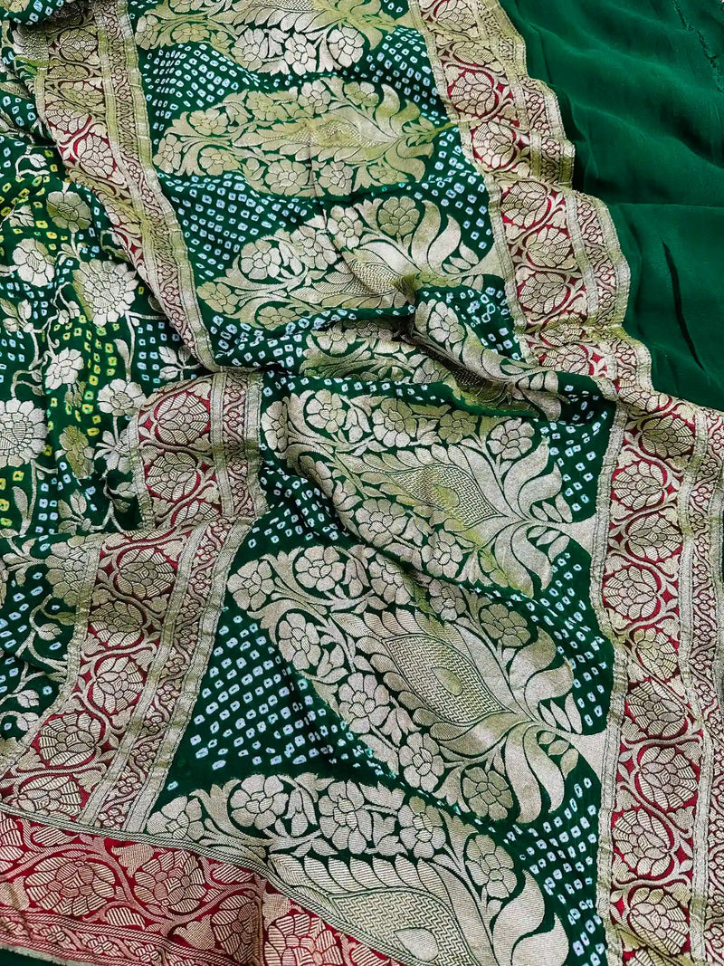 Green Bandejh Khaddi Georgette Banarasi Saree