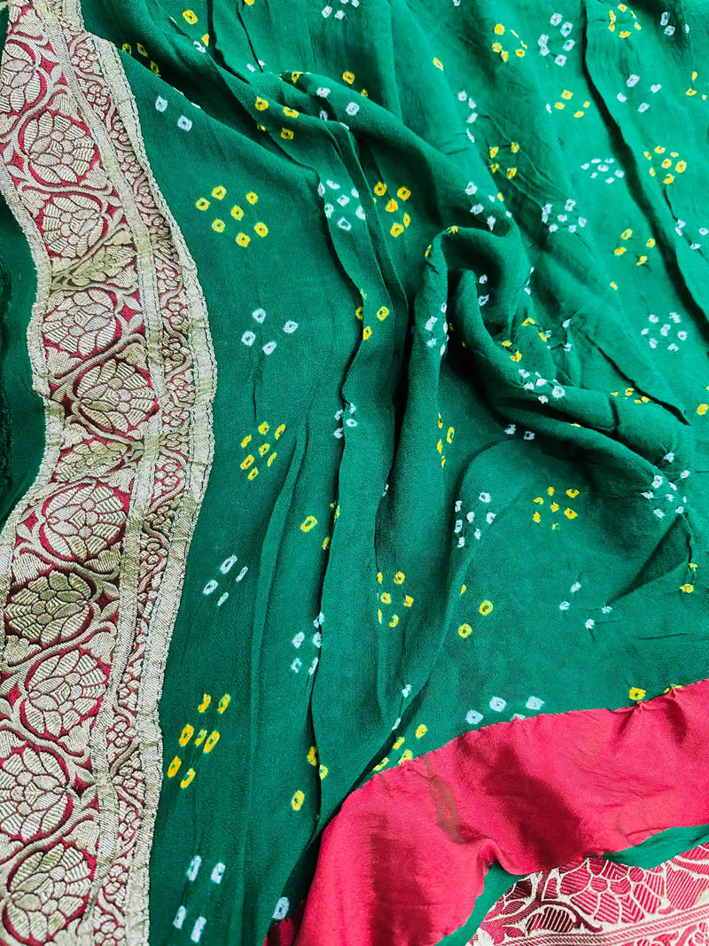 Green Bandejh Khaddi Georgette Banarasi Saree