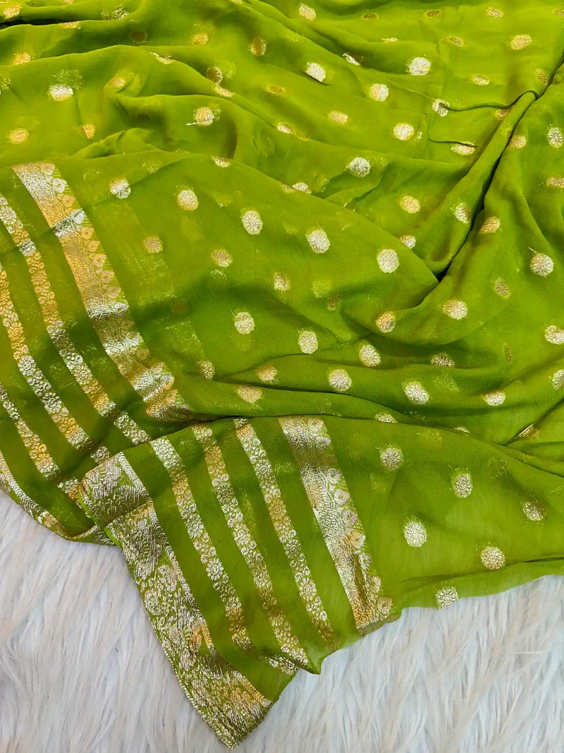 Green Viscose Georgette Khaddi Buti Saree