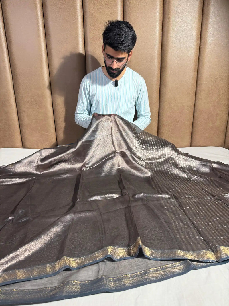 Grey Pure Tissue Silk Banarasi Saree 