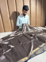 Grey Pure Tissue Silk Banarasi Saree 