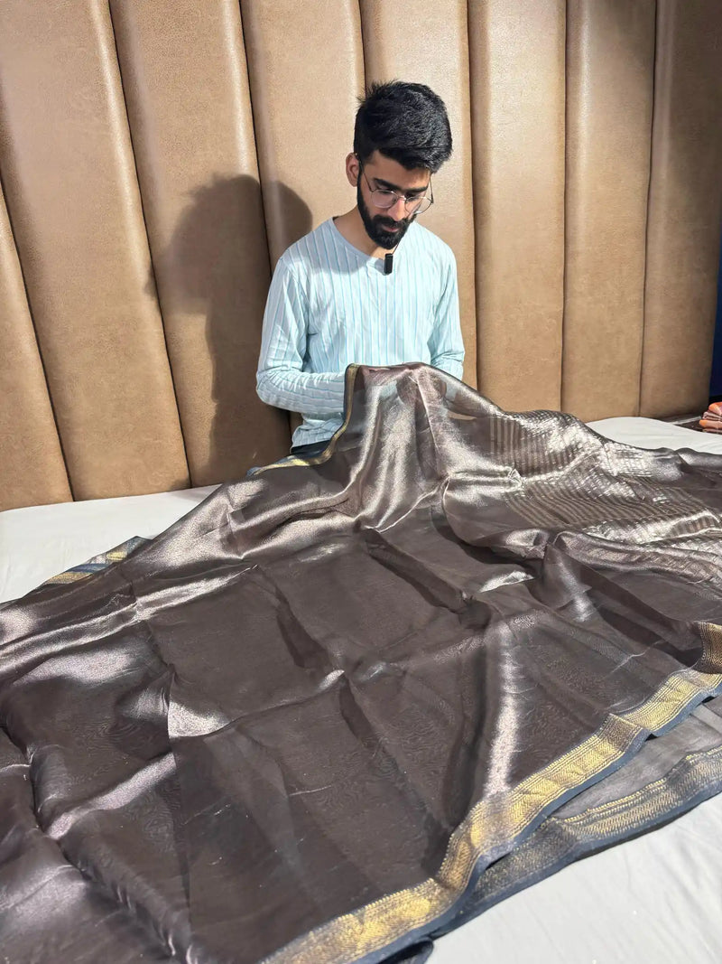Grey Pure Tissue Silk Banarasi Saree 