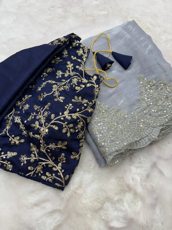 Grey Shimmery Tissue Silk Saree