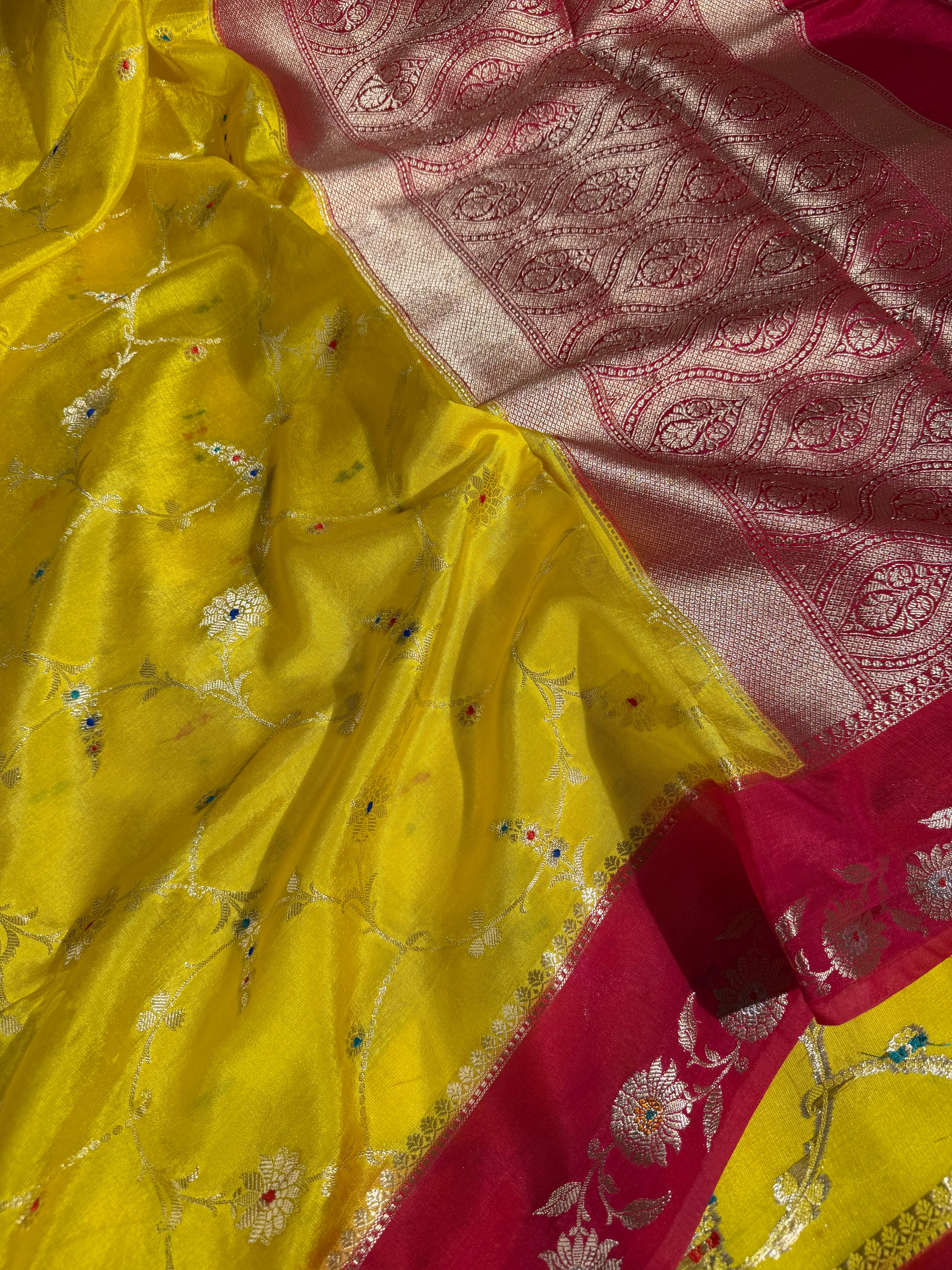 Haldi Yellow Chinia Silk Eccentric Banarasi Saree