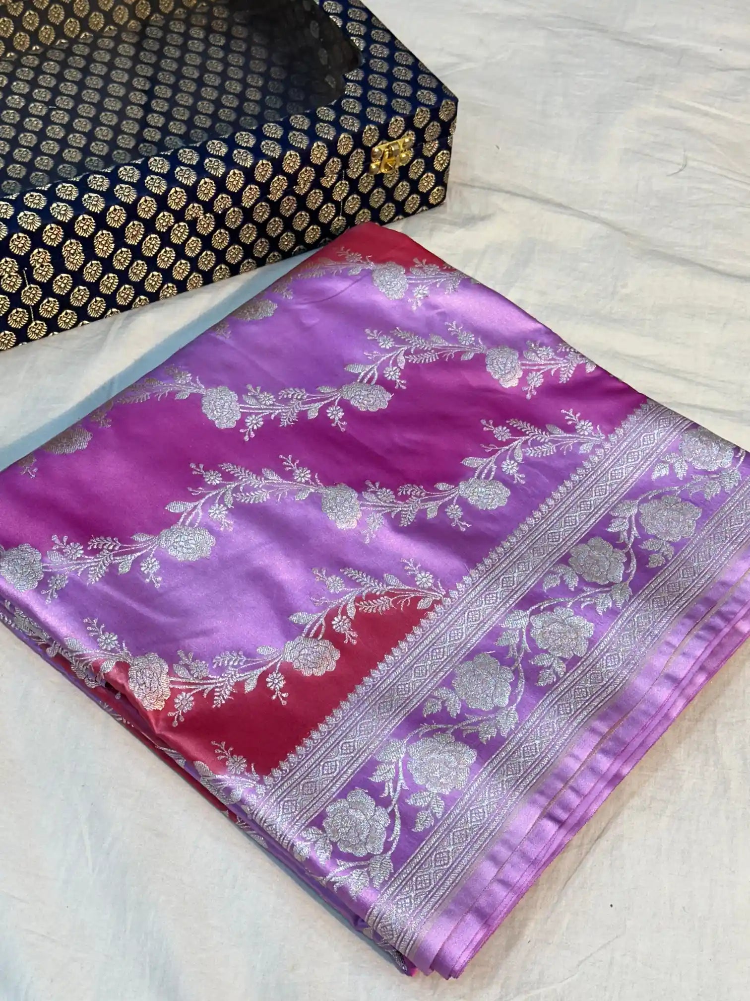 Handbrush Dyed Mashru Silk Banarasi Saree in Leheriya