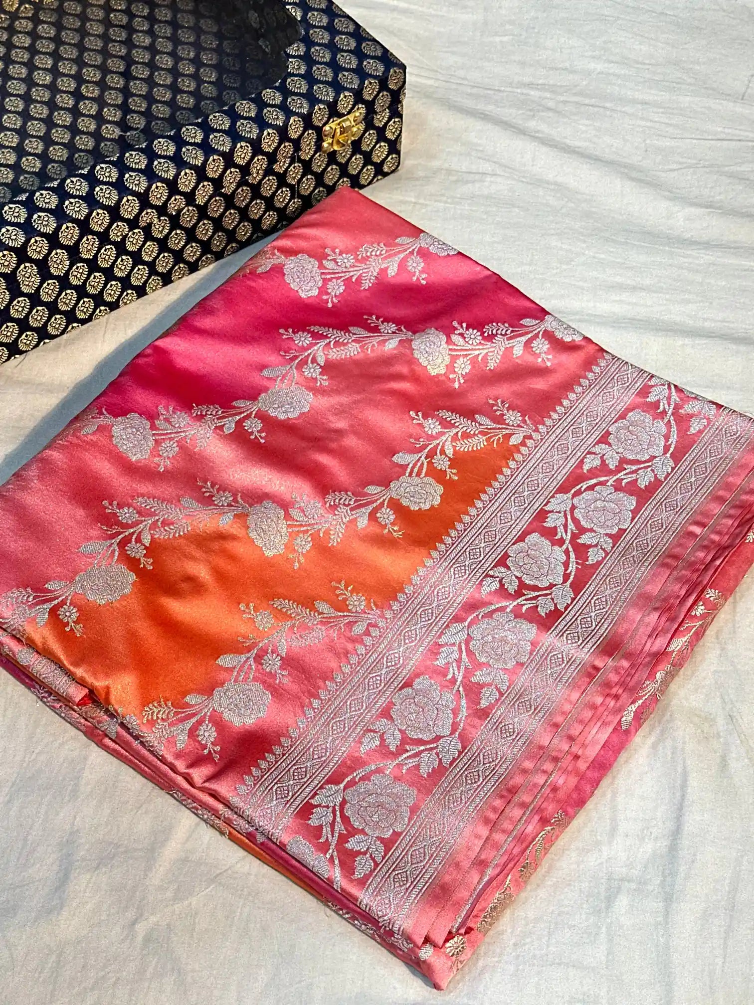 Handbrush Dyed Mashru Silk Banarasi Saree in Leheriya