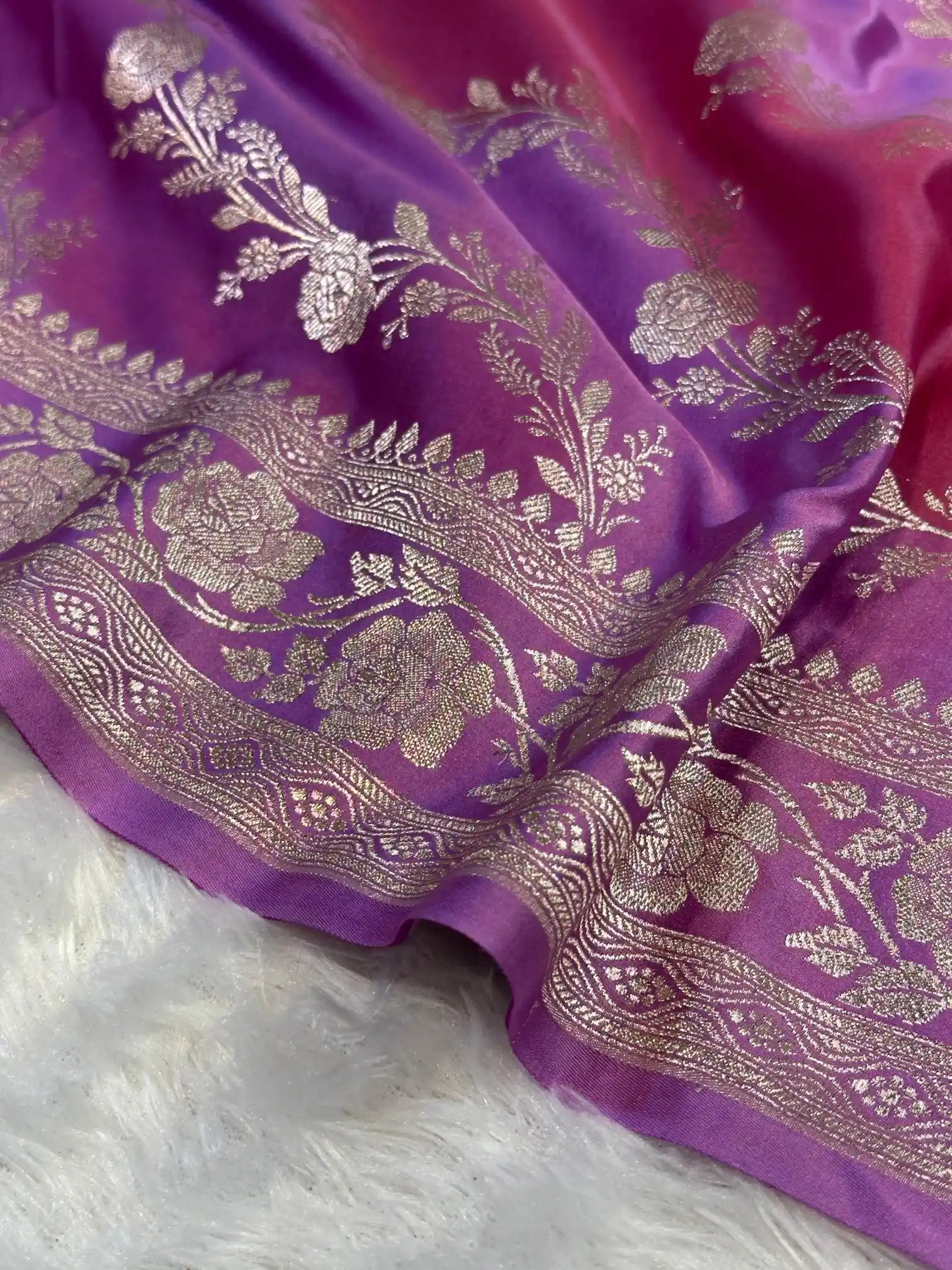 Handbrush Dyed Mashru Silk Banarasi Saree in Leheriya