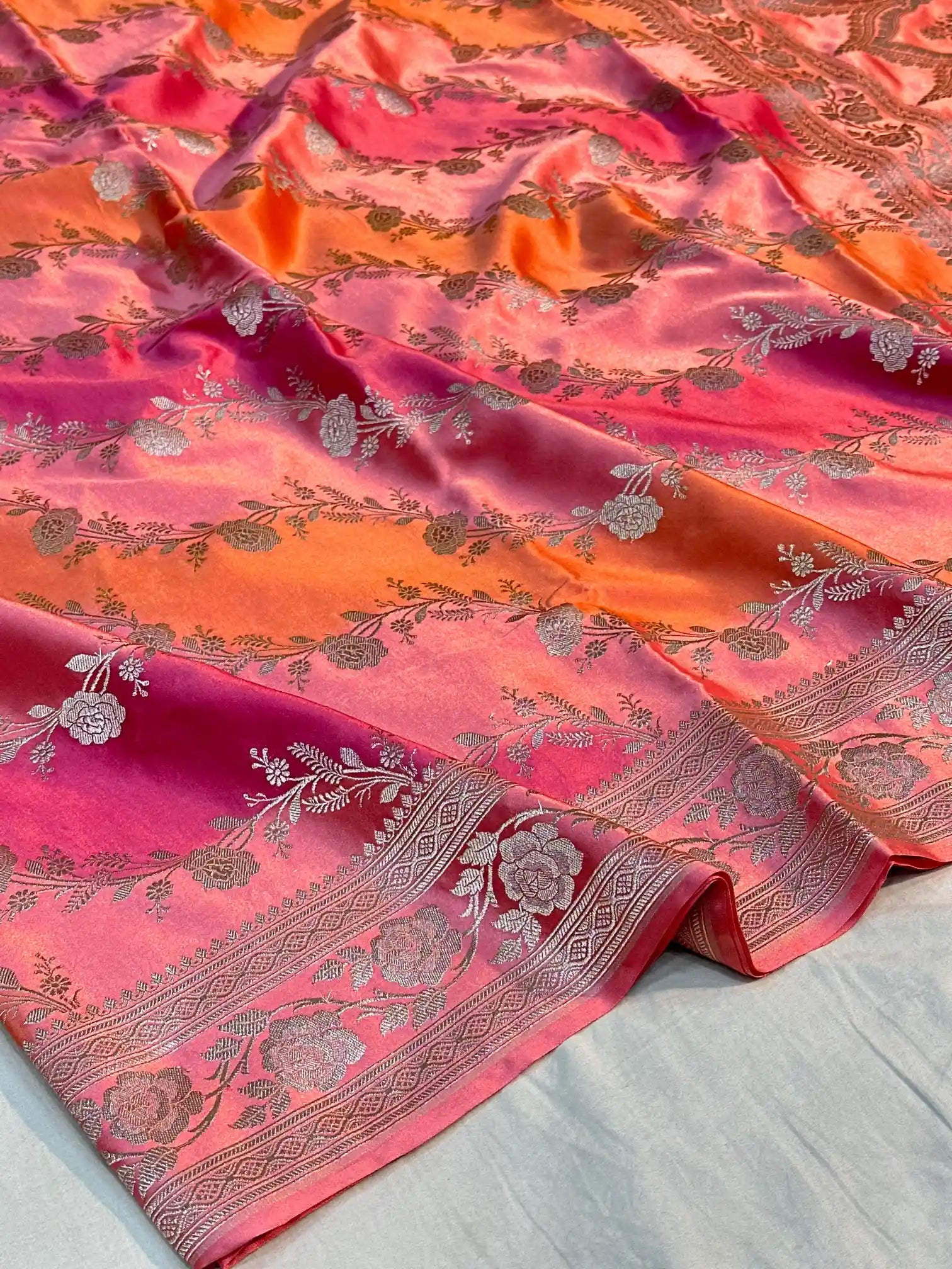 Handbrush Dyed Mashru Silk Banarasi Saree in Leheriya